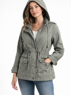 American Rag Hooded Drawstring Utility Jacket - Olive